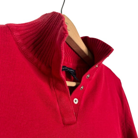 Tommy Hilfiger | Red Snap Button Collar Sweater Y2K Size Medium - Picture 6 of 14